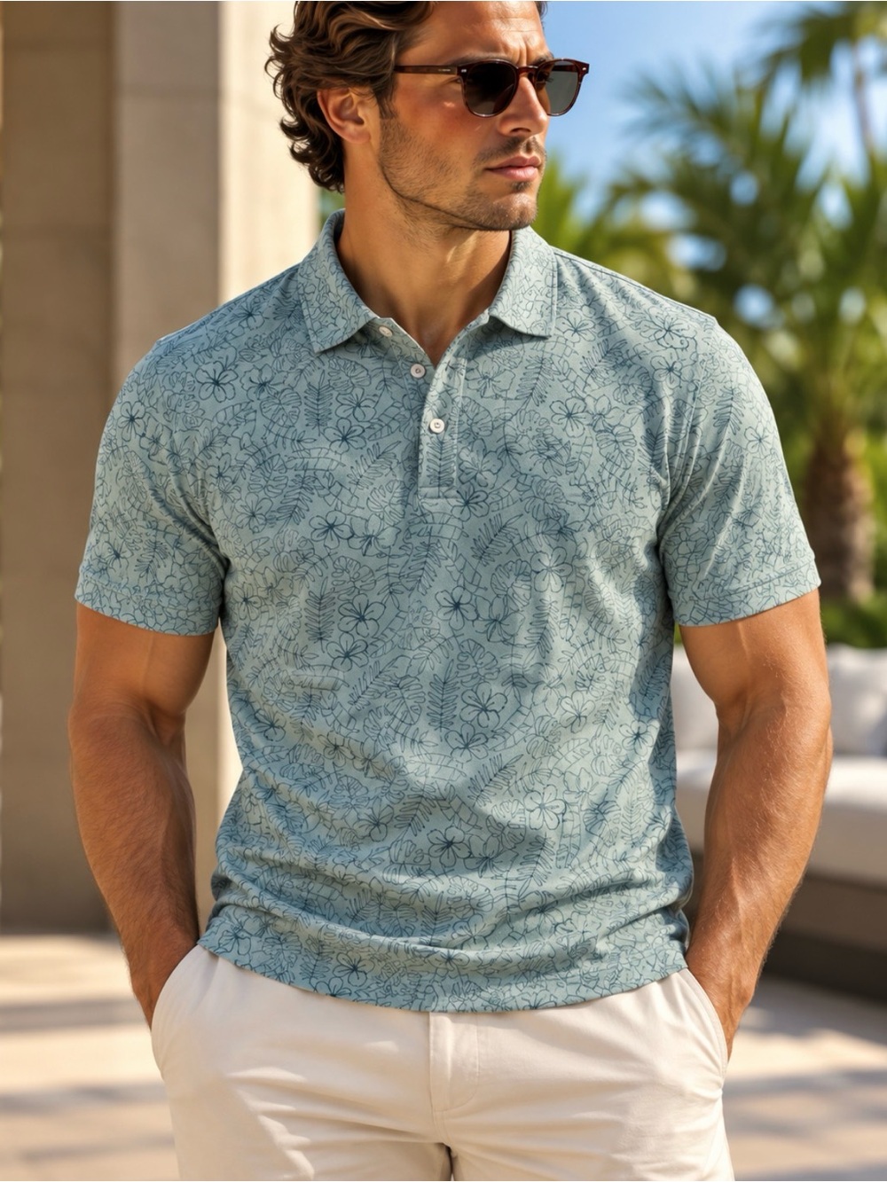 J. Crew Teal Floral-Print Polo
